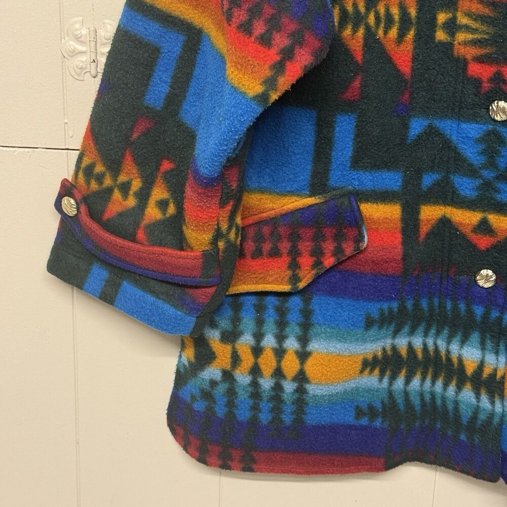 Vtg Aztec South Western Pattern AOP Button Up Fleece Jacket One Size Women GUC - Picture 4 of 12